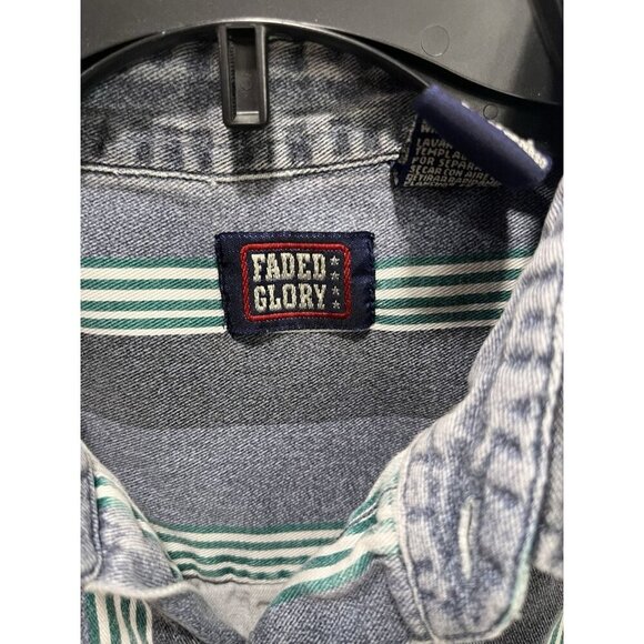 Vintage Faded Glory Short Sleeve Button Up Shirt Men's Large Vertical Stripe Men - Picture 2 of 5